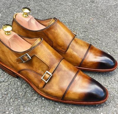 Top Fashion Men's Hand Made Two Tone Double Monk Strap Shoes, Wedding Wear Leather Shoes