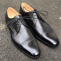 Christmas Men's Hand Stitch Black Cap Toe Style Lace Up Leather Shoes - Thumbnail 1