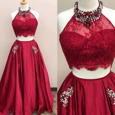 Two piece prom dresses with rhinestones - Thumbnail 3