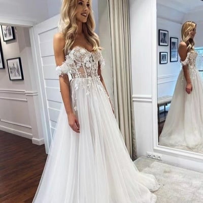  off shoulder wedding dresses bridal gown with lace with corset - Thumbnail 2