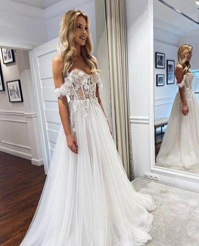  Off Shoulder Wedding Dresses Bridal Gown with Lace with Corset