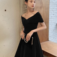 Simple V-neck velvet long prom dress evening dress - Thumbnail 2