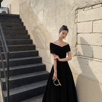 Simple V-neck velvet long prom dress evening dress - Thumbnail 3
