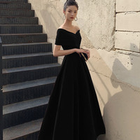 Simple V-neck velvet long prom dress evening dress - Thumbnail 6