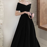 Simple V-neck velvet long prom dress evening dress - Thumbnail 7