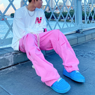 Free shipping-hot pink cargo pants
