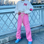 Free Shipping-HOT PINK CARGO PANTS-2