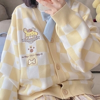 Cute Japanese Student School Uniform Knitted Cartoon Checkerboard Pattern Soft Girl Aesthetics Sweaters Cardigan - Thumbnail 6