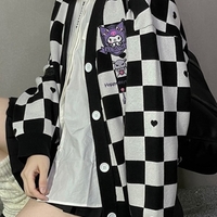 Cute Japanese Student School Uniform Knitted Cartoon Checkerboard Pattern Soft Girl Aesthetics Sweaters Cardigan - Thumbnail 8