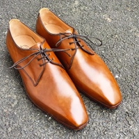 Handmade Men's Limited Cognac Leather Finishing Formal Chukka Design Lace Up Shoes - Thumbnail 1