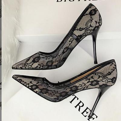 Sexy stiletto high heel mesh hollow lace high heels women's shoes 2022 f5743