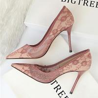 Sexy stiletto high heel mesh hollow lace high heels women's shoes 2022 F5743 - Thumbnail 1