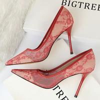 Sexy stiletto high heel mesh hollow lace high heels women's shoes 2022 F5743 - Thumbnail 5