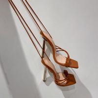 2022 personality square toe temperament strappy sandals women's high heels F5744 - Thumbnail 1