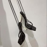 2022 personality square toe temperament strappy sandals women's high heels F5744 - Thumbnail 7