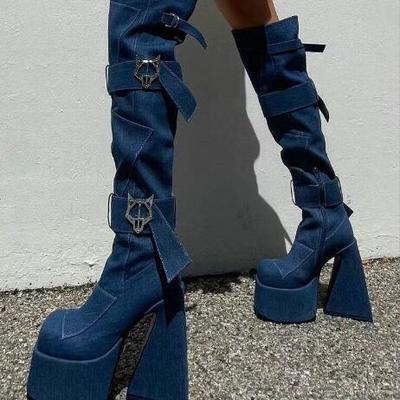 2022 fashion denim over-the-knee women's boots f5747