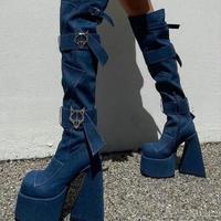 2022 fashion denim over-the-knee women's boots F5747 - Thumbnail 2