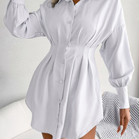 Women's Casual Irregular Button Long Sleeve Dress - Thumbnail 2