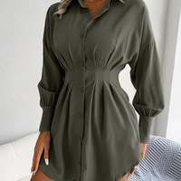Women's Casual Irregular Button Long Sleeve Dress - Thumbnail 1