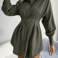 Women's Casual Irregular Button Long Sleeve Dress - Thumbnail 3
