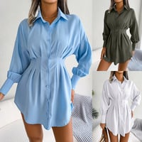 Women's Casual Irregular Button Long Sleeve Dress - Thumbnail 4