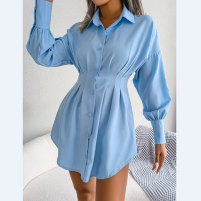 Women's Casual Irregular Button Long Sleeve Dress