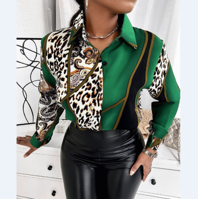 Women's Printed Button Long Sleeve Shirt Top