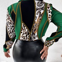 Women's Printed Button Long Sleeve Shirt Top - Thumbnail 2