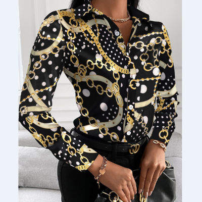 Loose women's printed long sleeve shirt