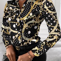 Loose Women's Printed Long Sleeve Shirt - Thumbnail 2