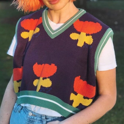 FLORAL PURPLE VEST SWEATER