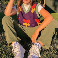 FLORAL PURPLE VEST SWEATER - Thumbnail 1