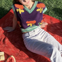 FLORAL PURPLE VEST SWEATER - Thumbnail 2