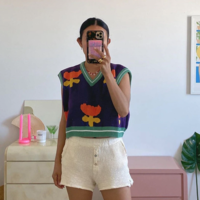 FLORAL PURPLE VEST SWEATER - Thumbnail 6