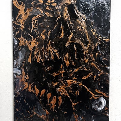 Golden black skull puke - original painting on canvas