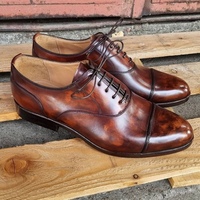 Handmade Brown Leather Cap Toe Lace Up Shoes - Thumbnail 1