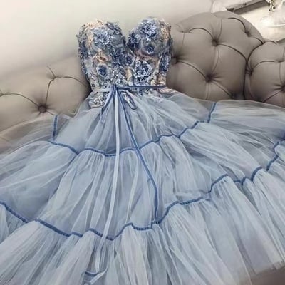 Light sky blue homecoming dresses with 3d flowers - Thumbnail 1