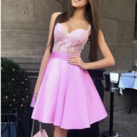 Fuchsia Homecoming Dresses with Appliques Short Length - Thumbnail 1