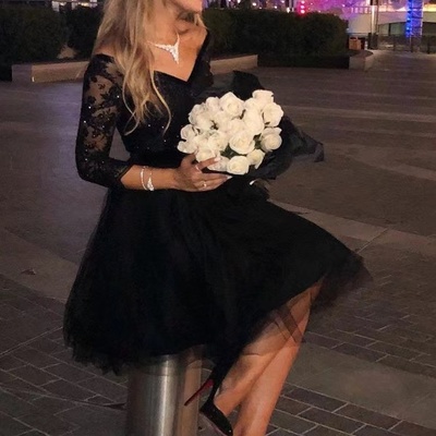 V neck short homecoming dresses with 3/4 sleeves - Thumbnail 3