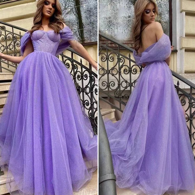 Lavender prom dresses sparkly off shoulder  - Thumbnail 3