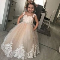 Puffy Champagne Long Flower Girl Dress,898 - Thumbnail 1