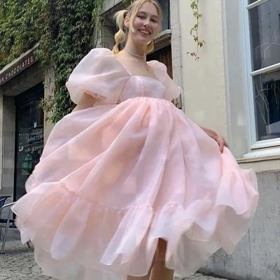 Sp2239,classic organza a-line homecoming dresses bubble sleeves evening dresses