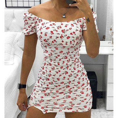 Floral fashion skinny short sleeve dress