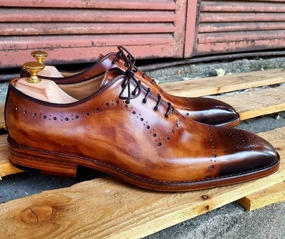 New Men's Handmade Brown Cap Toe Brogue Leather Lace Up Formal Shoes