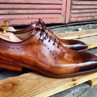 New Men's Handmade Brown Cap Toe Brogue Leather Lace Up Formal Shoes - Thumbnail 1