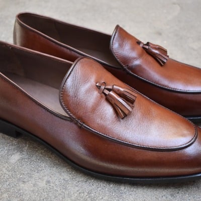 Men's hand stitch awesome look brown leather formal moccasin loafers slips on shoes