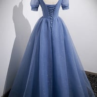 Blue tulle lace long prom dress evening dress - Thumbnail 4