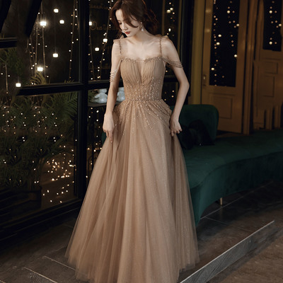 Stylish tulle beaded long prom dress evening dress - Thumbnail 2