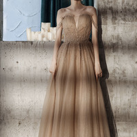 Stylish tulle beaded long prom dress evening dress - Thumbnail 3