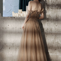 Stylish tulle beaded long prom dress evening dress - Thumbnail 5
